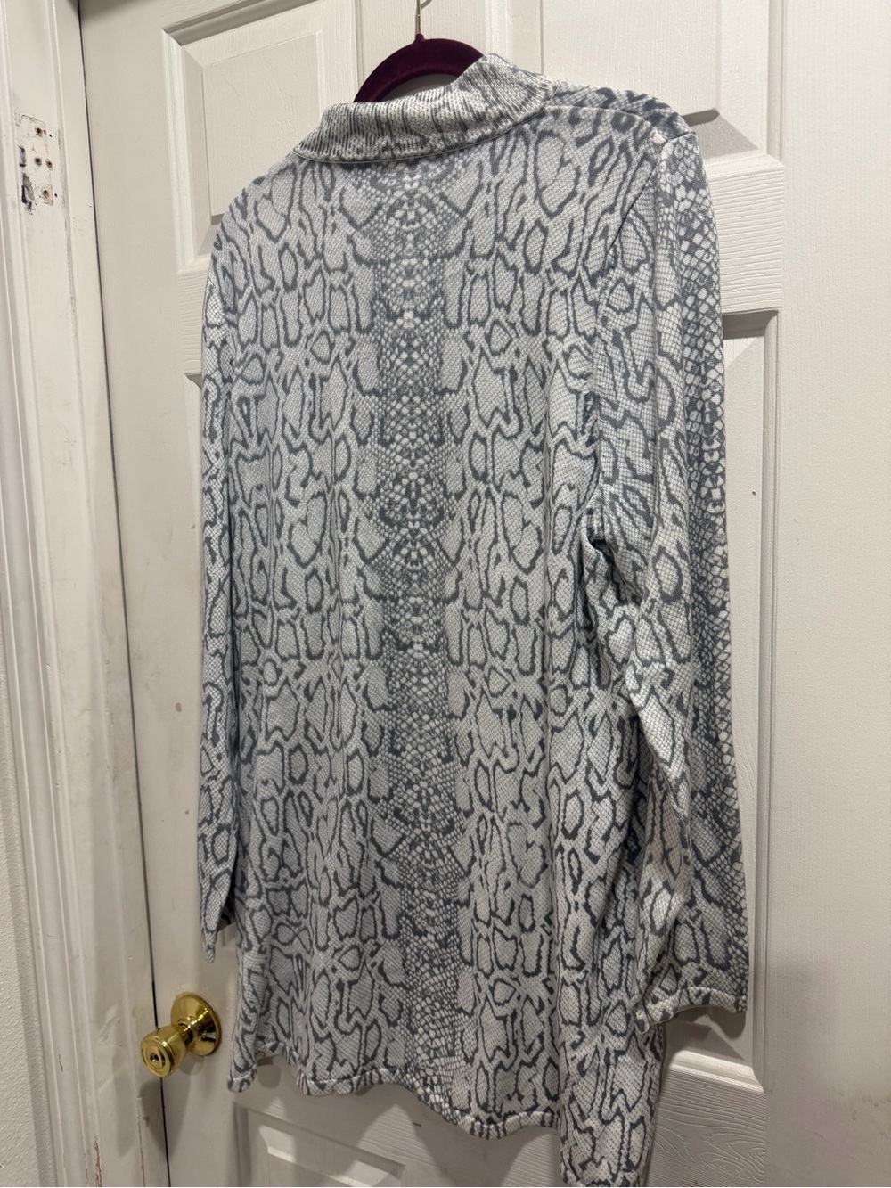 Diane Gilman Gray and White Snake-Print Cowl Neck Sweater